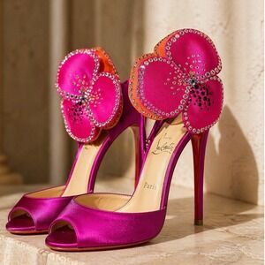 Christian Louboutin Pensamoi 120 Fuchsia Crepe Satin Orchid Heels EU 37.5/US 7.5